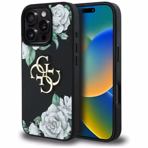 Guess Grained Roses Big 4G logo iPhone 16 Pro case - black