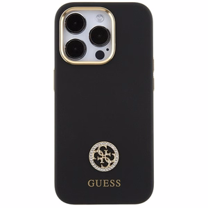 Guess Silicone Logo Strass 4G case for iPhone 15 Pro Max - black