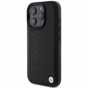BMW Leather Hot Stamp iPhone 16 Pro Max Suojakuori - Musta