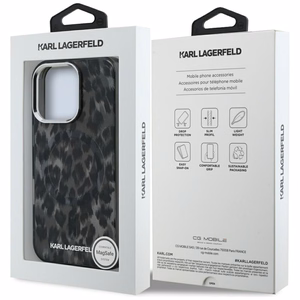 Karl Lagerfeld IML Leopard Pattern MagSafe Suojakuori iPhone 16 Prolle - Musta
