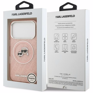 Karl Lagerfeld IML Glitter Karl & Choupette Heads Logo MagSafe Suojakuori iPhone 17 Pro:lle - Vaaleanpunainen
