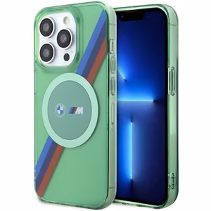 BMW M Tricolor Stripes MagSafe Suojakuori iPhone 15 Pro:lle - vihreä