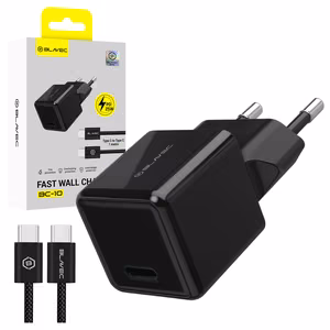 Blavec seinälaturi BC-10 – Type C – PD 25W 3A, mukana Type C–Type C -kaapeli (TCBC10-CB253A), musta