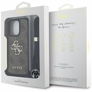 Guess 4G Big Logo Cord Strap Crossbody suojakuori iPhone 16 Pro:lle - ruskea