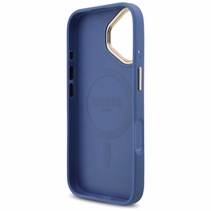 Guess 4G Strass Logo & Big Strap Metal Buttons MagSafe suojakuori iPhone 17 - sininen