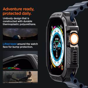Spigen Rugged Armor -suojakuori Apple Watch Ultra 49 mm -mallille, mattamusta