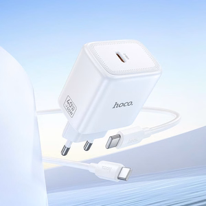 Puhelimen GaN-laturi Hoco USB C PD AVS 40W max 60W ja USB C–USB C kaapeli N83 valkoinen