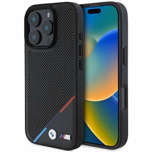 BMW M Perforated Tricolor Line MagSafe Suojakuori iPhone 16 Pro:lle - musta