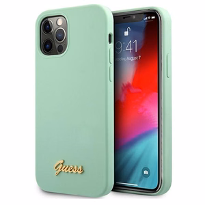 Guess Metal Logo Script kotelo iPhone 12 Pro Max 6.7" - vihreä