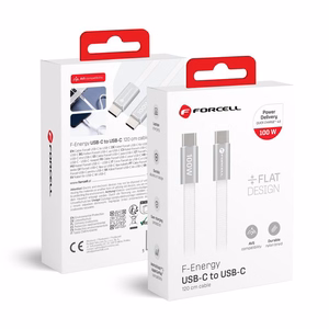 Kaapeli USB-C - USB-C Forcell F-Energy QC4.0 PD 5A 100 W Cafule Flat 1,2 m CCFN23 valkoinen