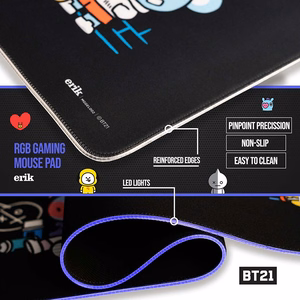 BT21 XXL -pelipöytämatto LED-valaistuksella, 90 × 40 cm