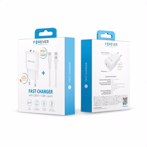 Forever TC-01-20AC PD QC charger 1x USB-C 1x USB 20W white + USB-C - USB-C cable 20W