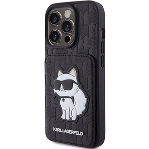 Karl Lagerfeld Saffiano Cardslots and Stand Monogram Choupette suojakuori iPhone 15 Pro:lle - musta