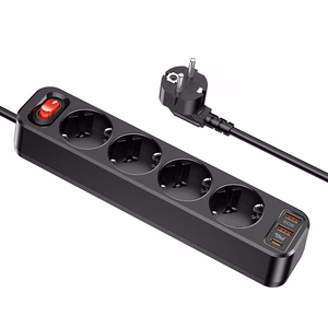 Laturi-jatkojohto Hoco NS1 2xUSB + 1xUSB-C + 4xEU-pistoke 3A 20W musta