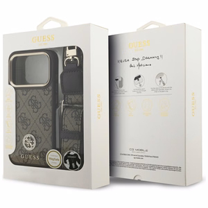 Guess 4G Strass Logo & Big Strap Metal Buttons MagSafe suojakuori iPhone 17 Pro - ruskea