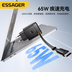 Charger Essager "Ruizi" Black 65W (1xPD) + integrated Type-C cable