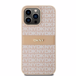 DKNY Nahkainen Mono Raita ja Metallinen Logo Suojakuori iPhone 15 Pro Max:lle - vaaleanpunainen