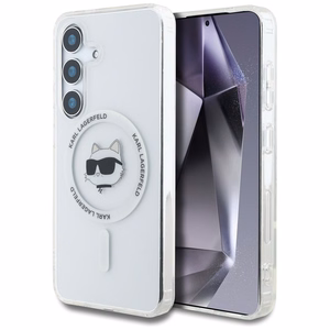 Karl Lagerfeld Suojakuori Samsung S25:lle KLHMS25SHLSCHH (Magneettinen IML Metal Choupette Head) Valkoinen