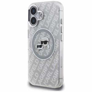 Karl Lagerfeld IML Glitter Karl & Choupette Heads Logo MagSafe suojakuori iPhone 16 - harmaa