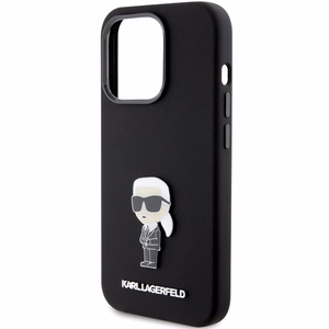 Karl Lagerfeld Silikoninen Ikonik Metal Pin Suojakuori iPhone 15 Prolle - musta