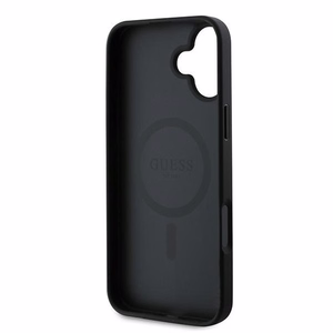 Guess Grained Gold Ring MagSafe Suojakuori iPhone 16 Plus:lle - Musta