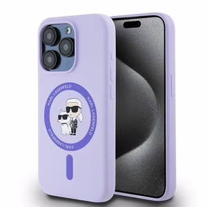 Karl Lagerfeld Silikoninen Karl&Choupette Heads Ring MagSafe Suojakuori iPhone 15 Pro:lle - Violetti