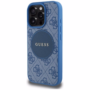 Guess HC MagSafe PU 4G Circle Classic Logo Suojakuori iPhone 16 Pro Max:lle - sininen