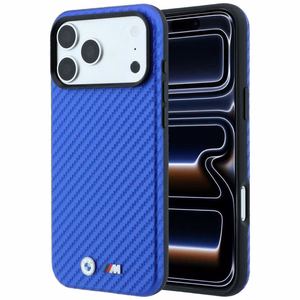 BMW suojakuori laitteelle iPhone 18 Pro Max / 17 Pro Max: (Carbon Metal Logo), MagSafe-yhteensopiva, väri: sininen