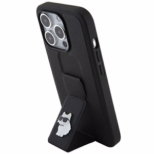 Karl Lagerfeld Gripstand Saffiano Choupette Pins -suojakuori iPhone 14 Prolle - musta