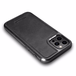 iCarer Nahka Öljyvaha kotelo päällystetty luonnollisella nahalla iPhone 12 Pro Max musta (ALI1206-BK)