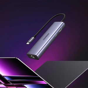 Ugreen CM512 15598 6in1 USB-C-keskitin - 3x USB-A 3.0 / HDMI / RJ45 / USB-C PD - harmaa