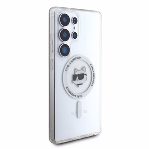 Karl Lagerfeld Button Choupette Head Printed Logo MagSafe Suojakuori Samsung Galaxy S25 Ultra Valkoinen