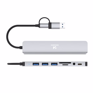 Harmaa 8-in-1-USB-keskitin Wozinsky WAH-81 USB 3.0:lla, SD-kortinlukijalla ja äänilähdöllä