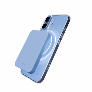 Puro Lite Mag TPU+PC suojakuori MagSafe-yhteensopiva iPhone 17:lle - läpinäkyvä sinisellä renkaalla