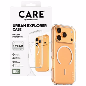 CARE by PanzerGlass Flagship Urban Explorer -suojakuori valkoisella MagSafella iPhone 17 Pro - läpinäkyvä