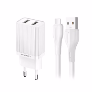 Laturi Awei C15T-EU 10W 2xUSB-A + USB-A USB-C-kaapeli 1,0m valkoinen