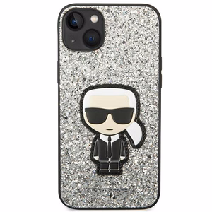 Karl Lagerfeld KLHCP14MGFKPG iPhone 14 Plus 6.7 "kovakotelo hopea / hopea Glitter Flakes Ikonik Glitter Flakes Ikonik