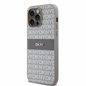 DKNY Nahkainen Mono Stripe & Metal Logo Suojakuori iPhone 14 Pro:lle - beige