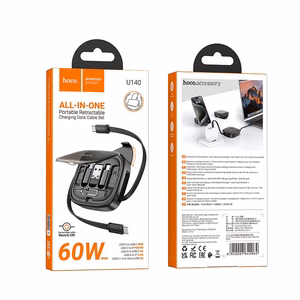 Hoco U140 All-in-One Kelautuva kaapeli vaihtokärjillä PD 3A 60W 0.95m musta