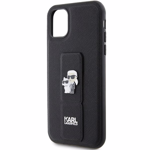 Karl Lagerfeld KLHCN61GSAKCPK HC Gripstand Saffiano KC Pins -suojakuori iPhone 11:lle - musta