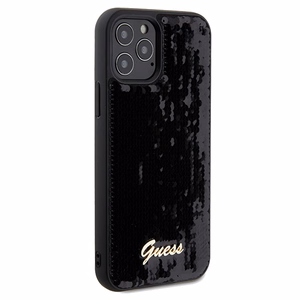 Guess Sequin Script Metal -suojakuori iPhone 12/12 Prolle - musta