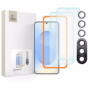 Tech-Protect Supreme Set Samsung Galaxy S25+:lle 2x Karkaistu lasi näyttöön / Karkaistu lasi kameraan - Läpinäkyvä