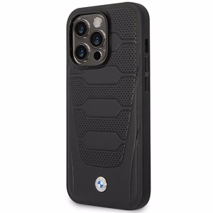 BMW BMHMP14L22RPSK musta nahkainen istuinkuvioinen suojakuori iPhone 14 Pro 6.1 MagSafe