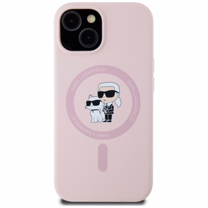 Karl Lagerfeld Silikoninen Karl&Choupette MagSafe iPhone 15:lle Suojakuori - Vaaleanpunainen