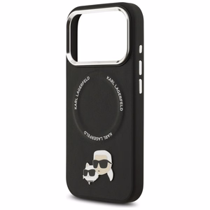 Karl Lagerfeld MagSafe PU Suojakuori Karl&Choupette Pins -logolla ja metallikamerapainikkeilla iPhone 17 Pro Max:lle - Musta