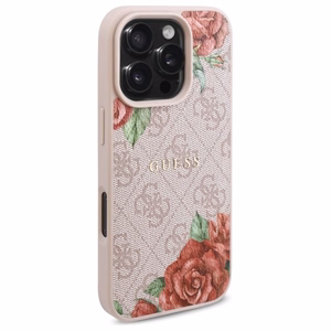 Guess GUHMP16LP4ROPEMCP iPhone 16 Pro 6.3" Vaaleanpunainen/Vaaleanpunainen Kova Suojakuori 4G Flowers Print MagSafe