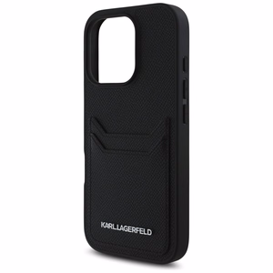 Karl Lagerfeld HC Grained PU CardSlot Metal Elong Suojakuori iPhone 16 Pro:lle - Musta