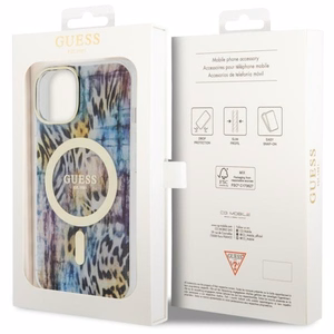 Guess Leopard MagSafe suojakuori iPhone 14:lle - sininen