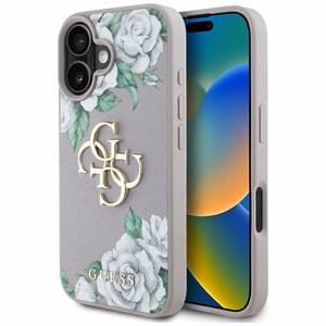 Guess Grained Roses Big 4G Logo Suojakuori iPhone 16:lle - violetti