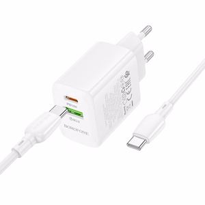 Borofone Wall charger BN29 Fuente - USB + Type C - QC 3.0 PD 30W with Type C to Type C cable white